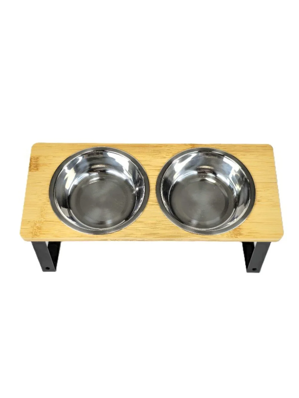 Elevated Dog Bowls with Wood Stand & Stainless Steel Pet Food Water Feeder